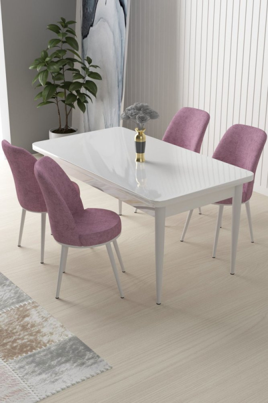 Dining Table & Chairs Set (5 Pieces) Nil - White, Pink