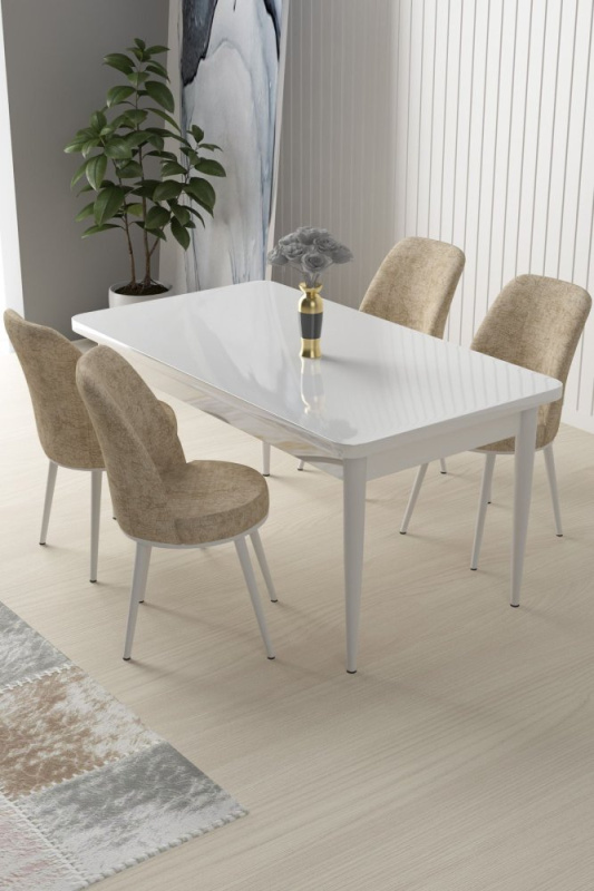 Dining Table & Chairs Set (5 Pieces) Nil - White, Cream