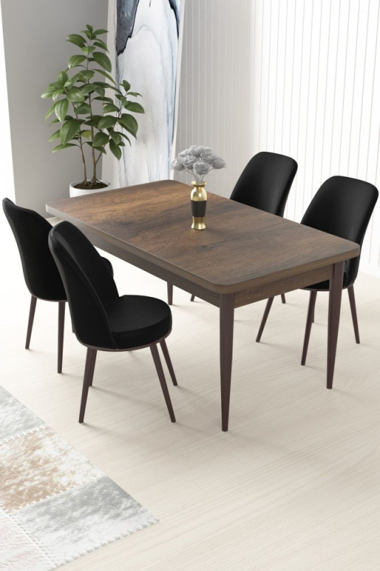 Dining Table & Chairs Set (5 Pieces) Nil - Baroque, Black