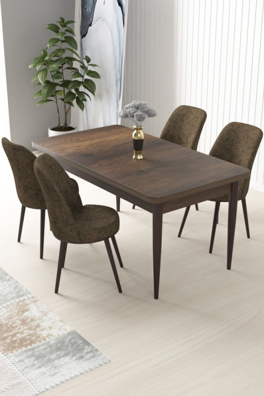 Dining Table & Chairs Set (5 Pieces) Nil - Baroque, Brown