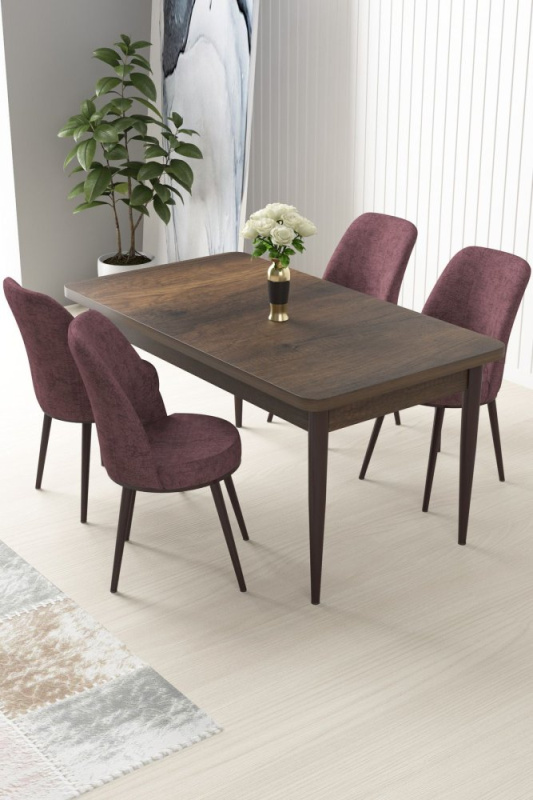 Dining Table & Chairs Set (5 Pieces) Nil - Baroque, Dusty Rose
