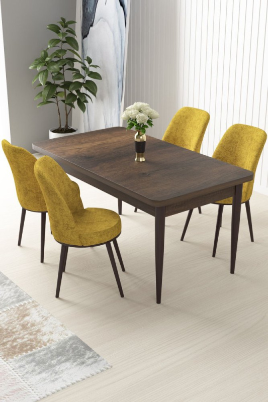 Dining Table & Chairs Set (5 Pieces) Nil - Baroque, Mustard