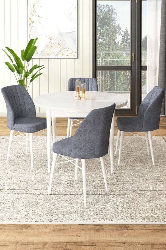 Dining Table & Chairs Set (5 Pieces) Rox - White, Fume