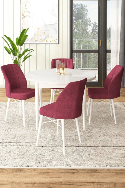 Dining Table & Chairs Set (5 Pieces) Rox - White, Burgundy