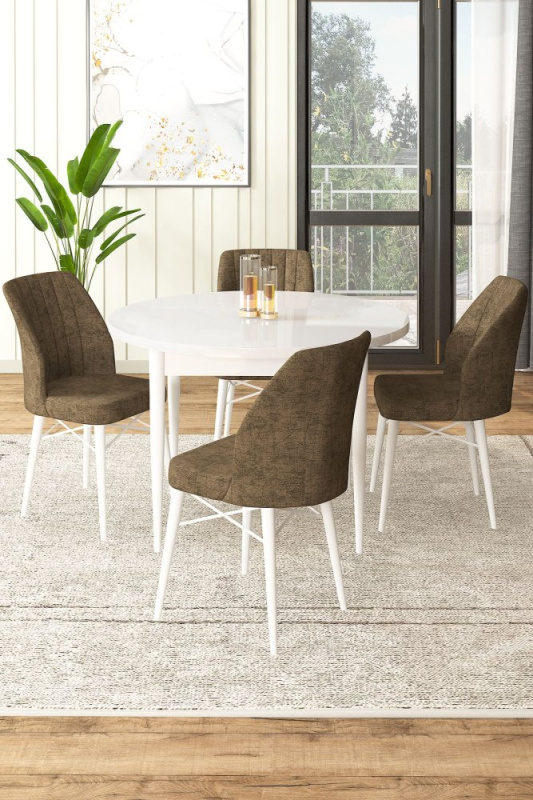 Dining Table & Chairs Set (5 Pieces) Rox - White, Brown