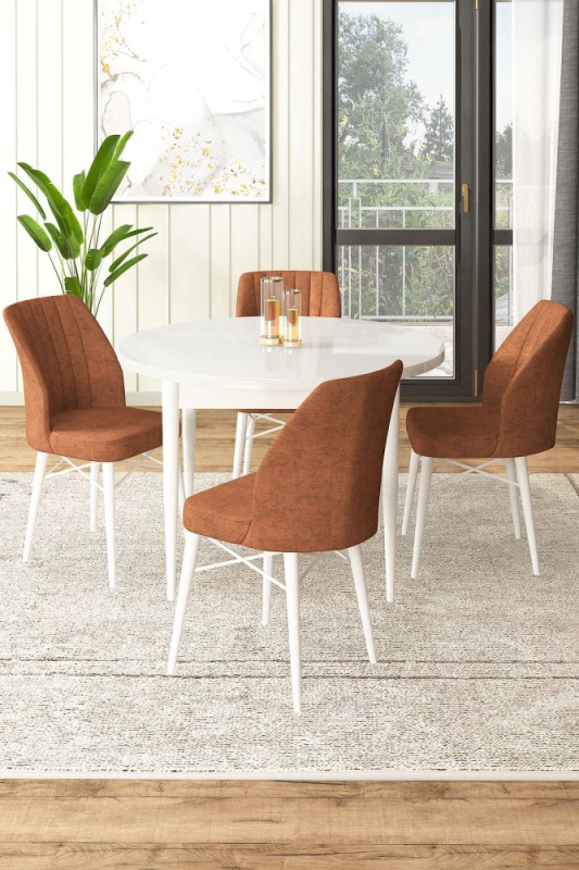 Dining Table & Chairs Set (5 Pieces) Rox - White, Tile Red