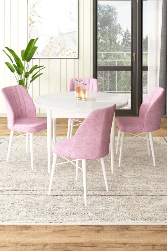 Dining Table & Chairs Set (5 Pieces) Rox - White, Pink