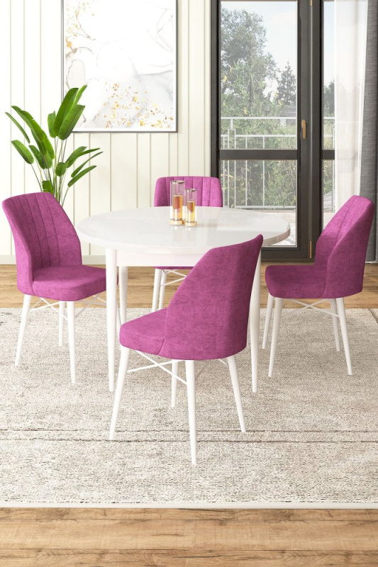 Dining Table & Chairs Set (5 Pieces) Rox - White, Purple