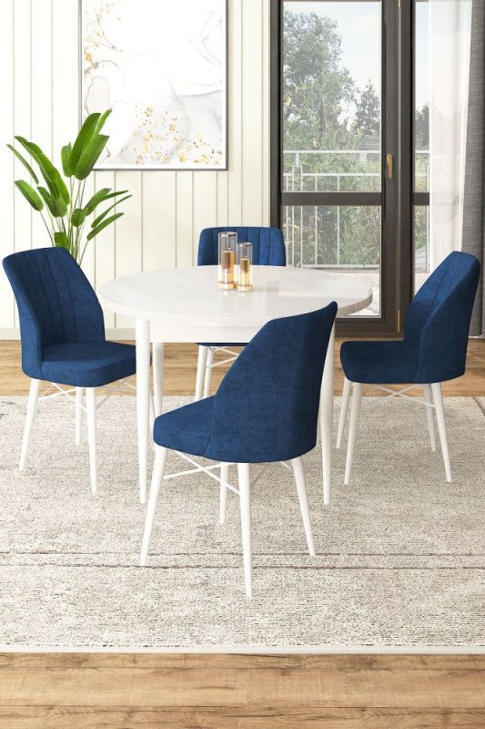 Dining Table & Chairs Set (5 Pieces) Rox - White, Navy Blue