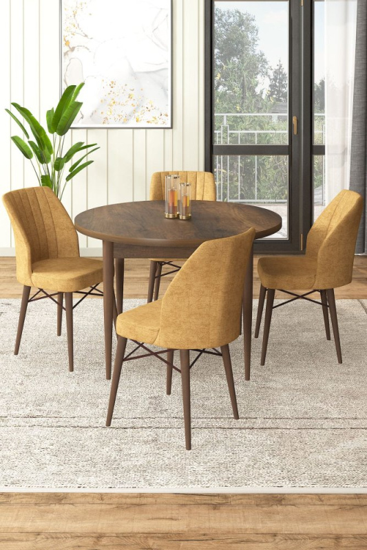 Dining Table & Chairs Set (5 Pieces) Rox - Baroque, Cappuccino