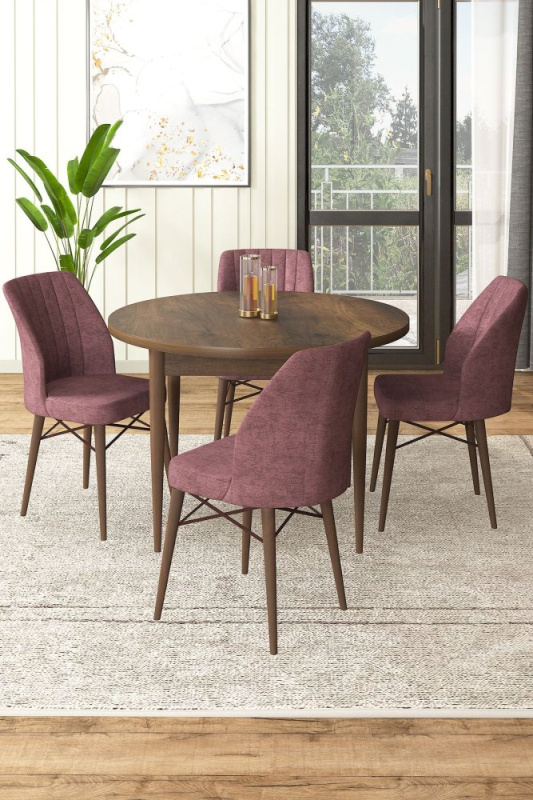 Dining Table & Chairs Set (5 Pieces) Rox - Baroque, Dusty Rose
