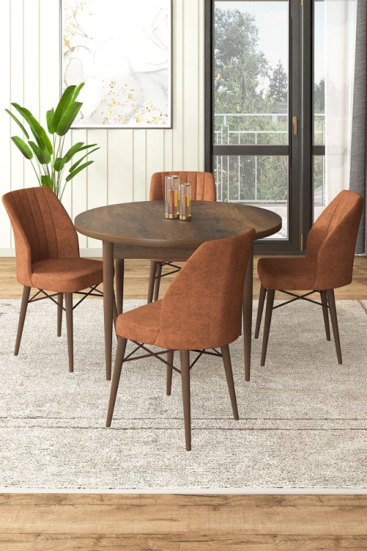 Dining Table & Chairs Set (5 Pieces) Rox - Baroque, Tile Red