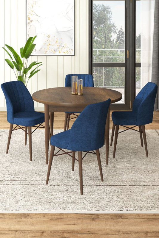 Dining Table & Chairs Set (5 Pieces) Rox - Baroque, Navy Blue