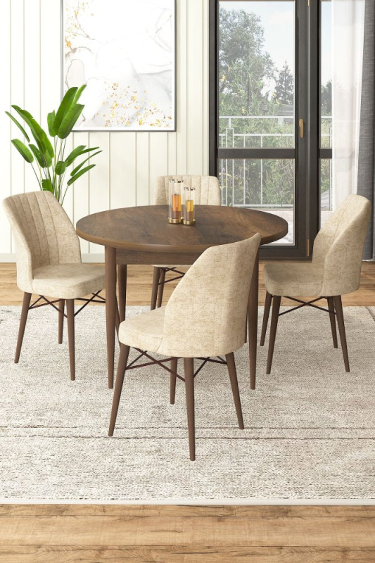 Dining Table & Chairs Set (5 Pieces) Rox - Baroque, Cream