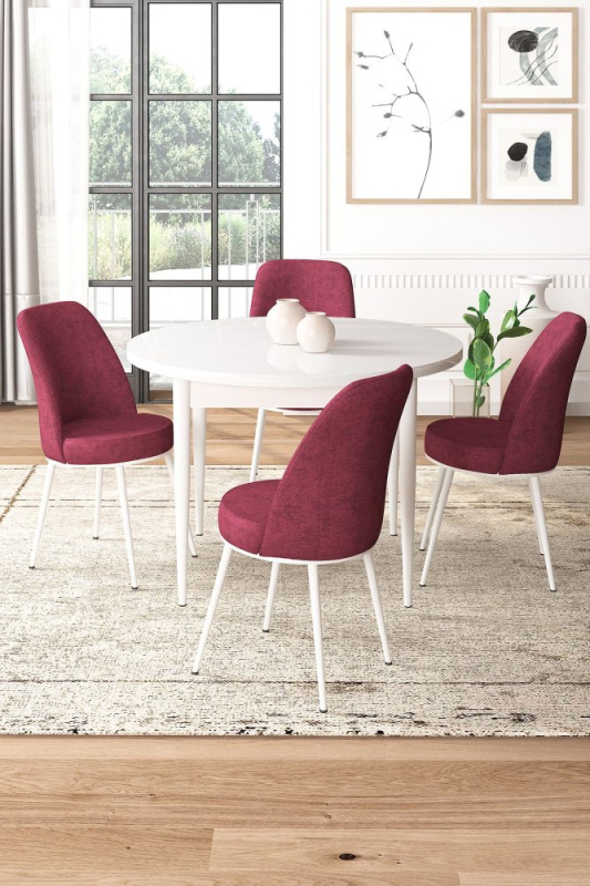 Dining Table & Chairs Set (5 Pieces) Tor - White, Burgundy