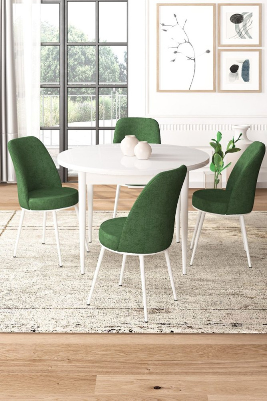 Dining Table & Chairs Set (5 Pieces) Tor - White, Khaki