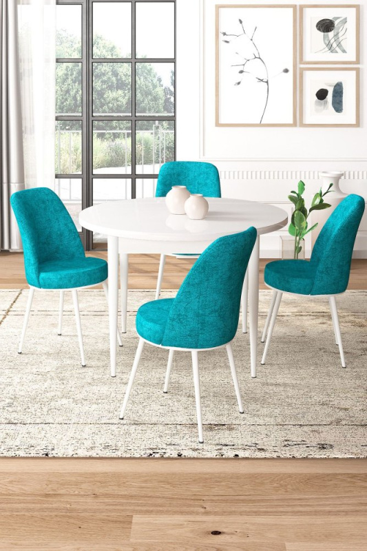 Dining Table & Chairs Set (5 Pieces) Tor - White, Turquoise