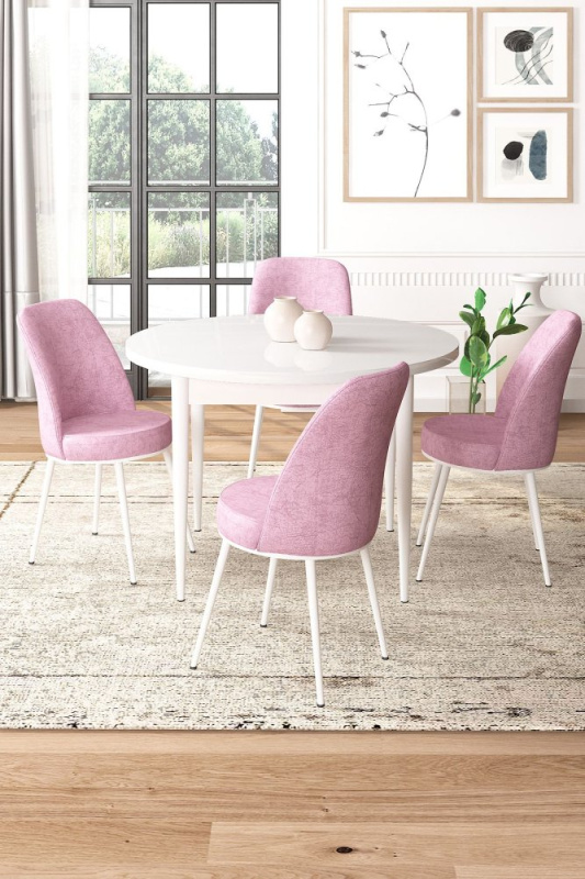 Dining Table & Chairs Set (5 Pieces) Tor - White, Pink