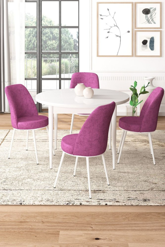 Dining Table & Chairs Set (5 Pieces) Tor - White, Purple