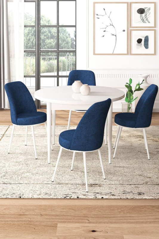 Dining Table & Chairs Set (5 Pieces) Tor - White, Navy Blue