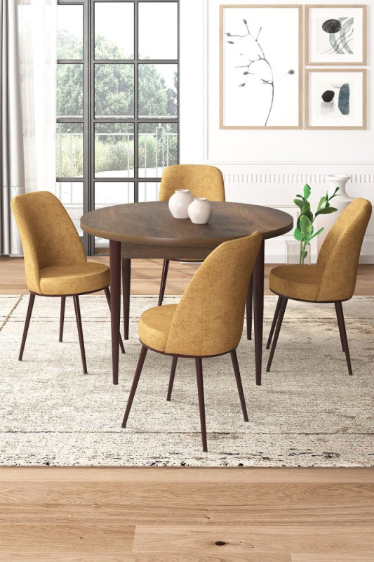 Dining Table & Chairs Set (5 Pieces) Tor - Baroque, Cappuccino