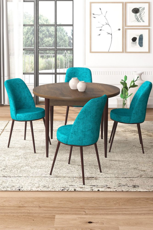 Dining Table & Chairs Set (5 Pieces) Tor - Baroque, Turquoise