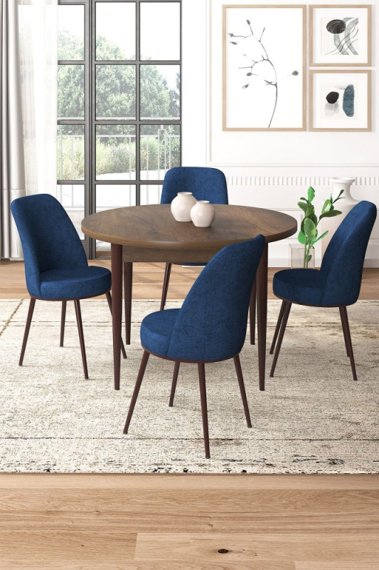 Dining Table & Chairs Set (5 Pieces) Tor - Baroque, Navy Blue