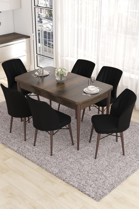 Extendable Dining Table & Chairs Set (7 Pieces) Eva - Baroque, Black