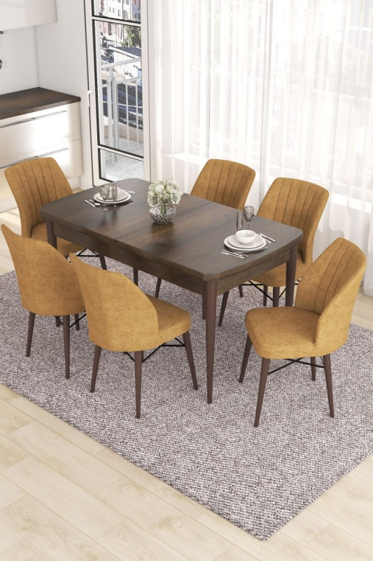 Extendable Dining Table & Chairs Set (7 Pieces) Eva - Baroque, Cappuccino