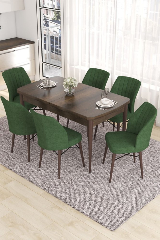 Extendable Dining Table & Chairs Set (7 Pieces) Eva - Baroque, Khaki