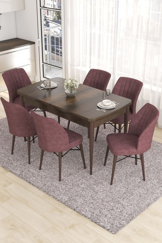 Extendable Dining Table & Chairs Set (7 Pieces) Eva - Baroque, Dusty Rose