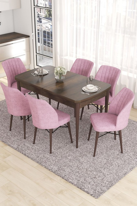 Extendable Dining Table & Chairs Set (7 Pieces) Eva - Baroque, Pink