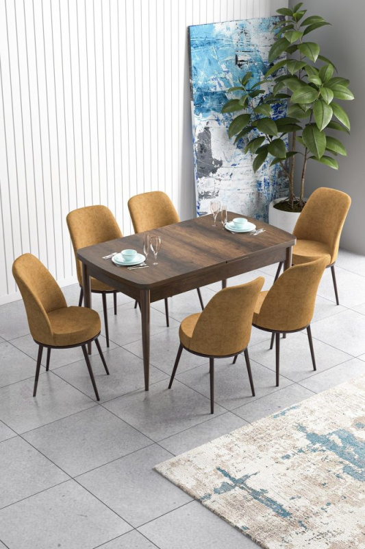 Extendable Dining Table & Chairs Set (7 Pieces) Han - Baroque, Cappuccino