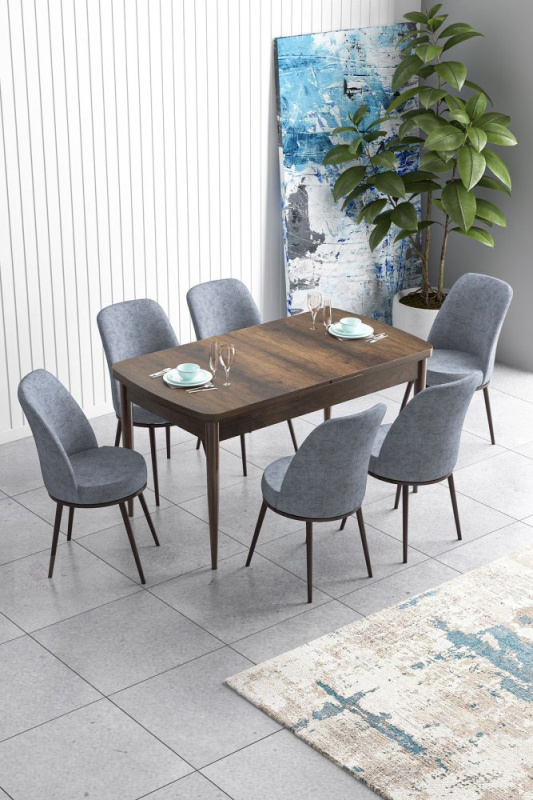 Extendable Dining Table & Chairs Set (7 Pieces) Han - Baroque, Grey
