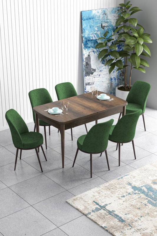 Extendable Dining Table & Chairs Set (7 Pieces) Han - Baroque, Khaki