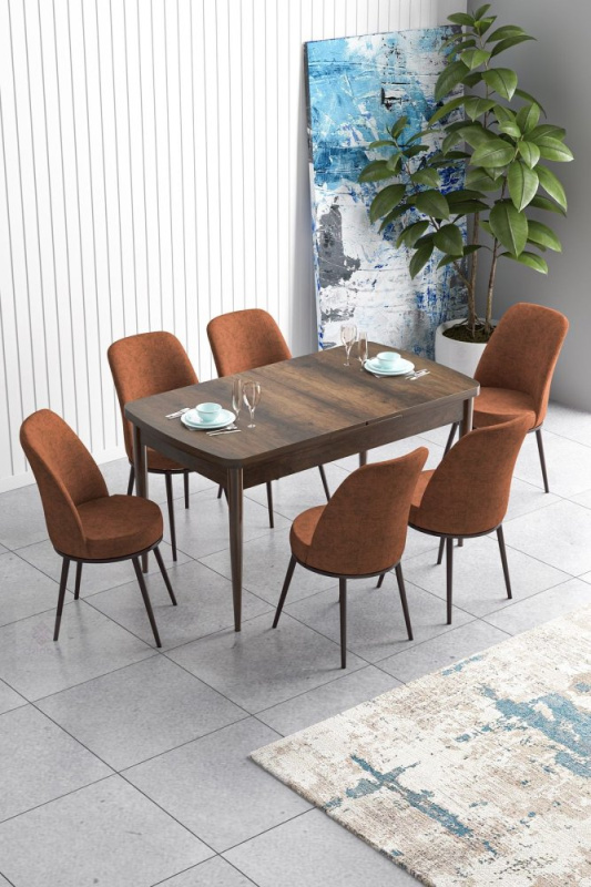 Extendable Dining Table & Chairs Set (7 Pieces) Han - Baroque, Tile Red