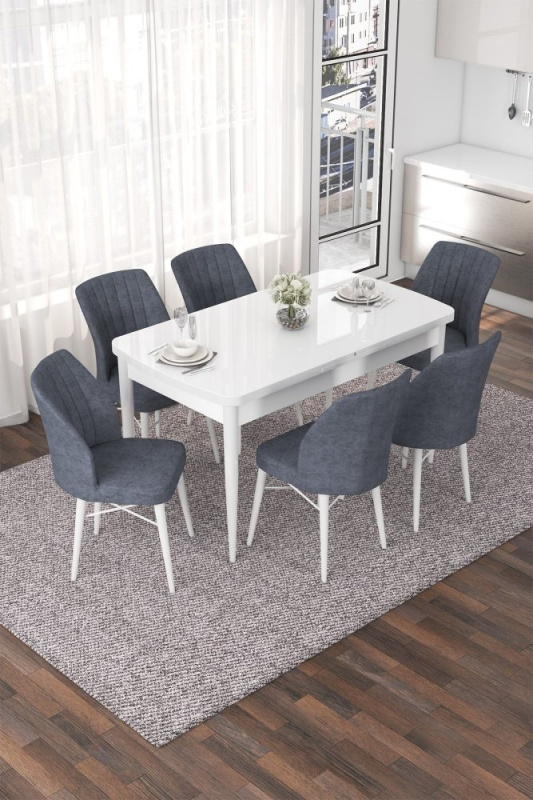 Extendable Dining Table & Chairs Set (7 Pieces) Nef - White, Fume