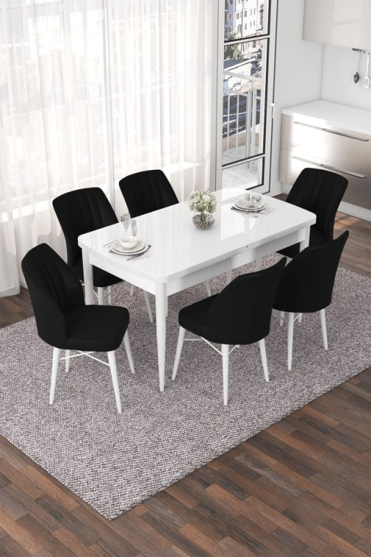 Extendable Dining Table & Chairs Set (7 Pieces) Nef - White, Black