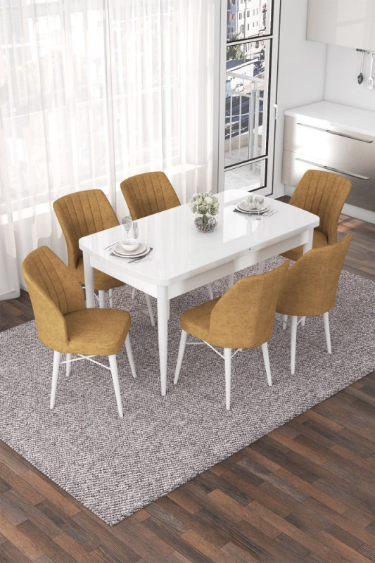 Extendable Dining Table & Chairs Set (7 Pieces) Nef - White, Cappuccino