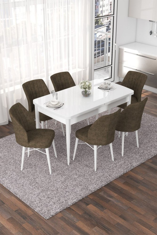 Extendable Dining Table & Chairs Set (7 Pieces) Nef - White, Brown
