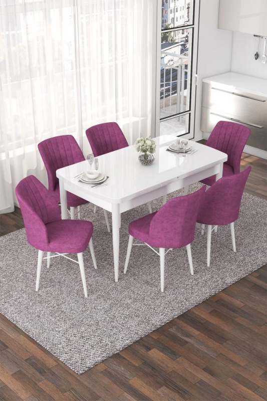 Extendable Dining Table & Chairs Set (7 Pieces) Nef - White, Purple