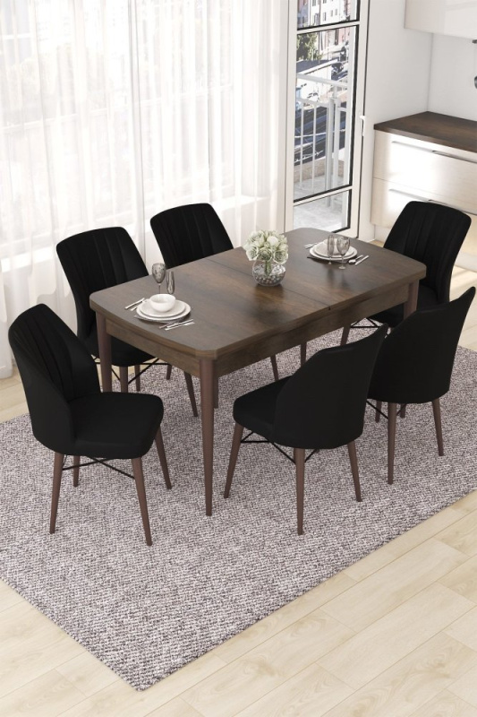 Extendable Dining Table & Chairs Set (7 Pieces) Nef - Baroque, Black