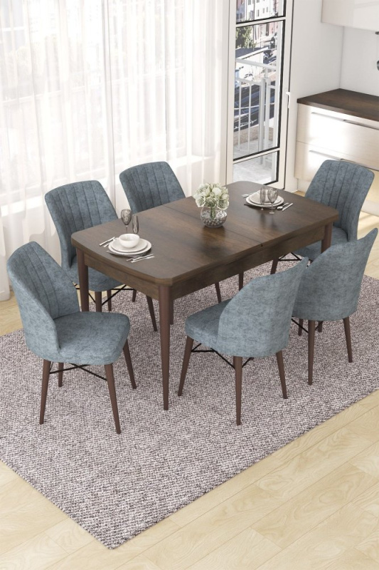 Extendable Dining Table & Chairs Set (7 Pieces) Nef - Baroque, Grey