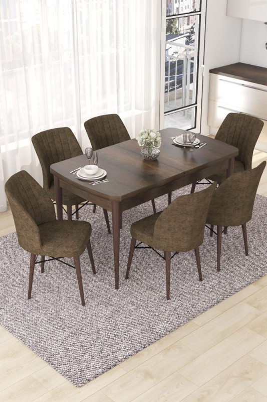 Extendable Dining Table & Chairs Set (7 Pieces) Nef - Baroque, Brown