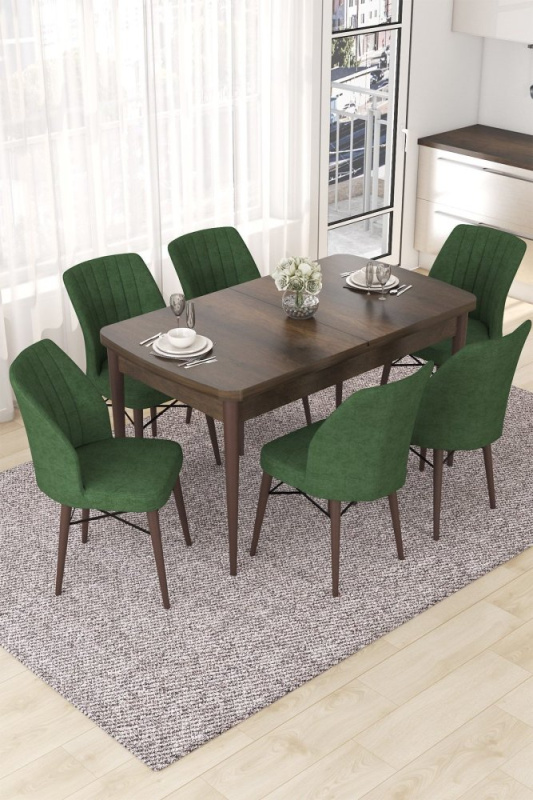 Extendable Dining Table & Chairs Set (7 Pieces) Nef - Baroque, Khaki