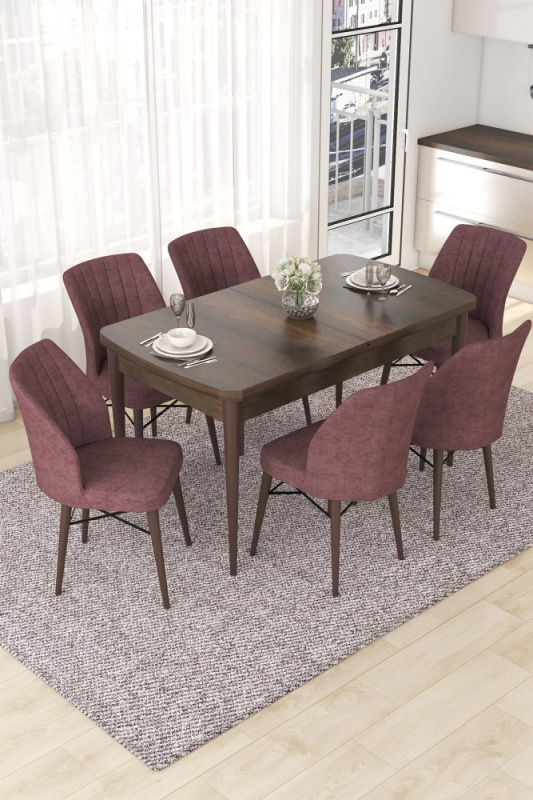 Extendable Dining Table & Chairs Set (7 Pieces) Nef - Baroque, Dusty Rose
