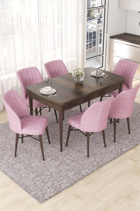 Extendable Dining Table & Chairs Set (7 Pieces) Nef - Baroque, Pink