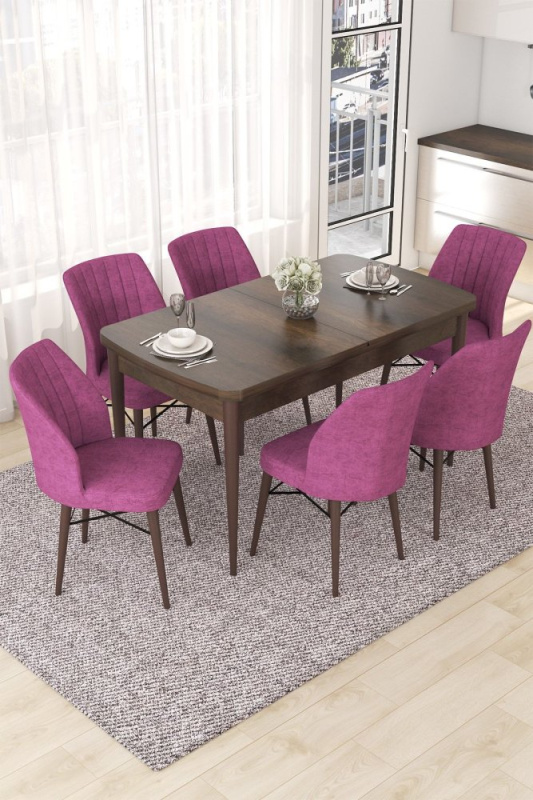 Extendable Dining Table & Chairs Set (7 Pieces) Nef - Baroque, Purple