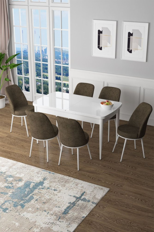 Extendable Dining Table & Chairs Set (7 Pieces) Zen - White, Brown