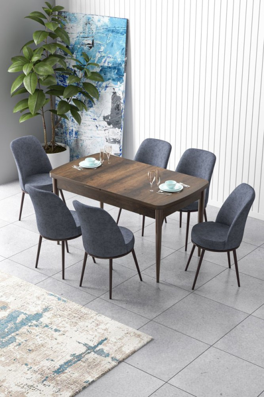Extendable Dining Table & Chairs Set (7 Pieces) Zen - Baroque, Fume